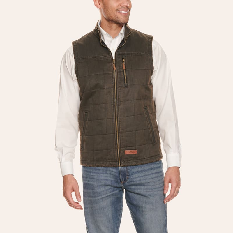 Rafter C Men's Dark Brown Quilted Faux Oil Skin Vest | Cavender's