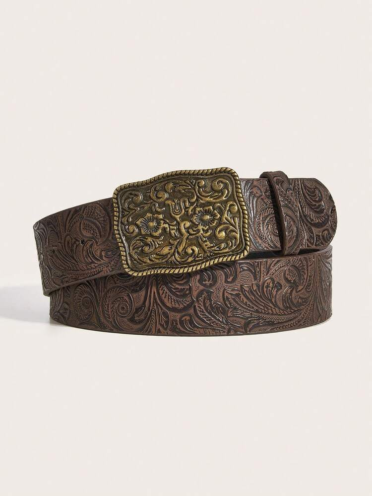 1pc Women's Western Style Unique Vintage Black Floral Print Belt, Suitable For Jeans, Music Festivals, And Daily Wear Fall, Autumn, Halloween | SHEIN