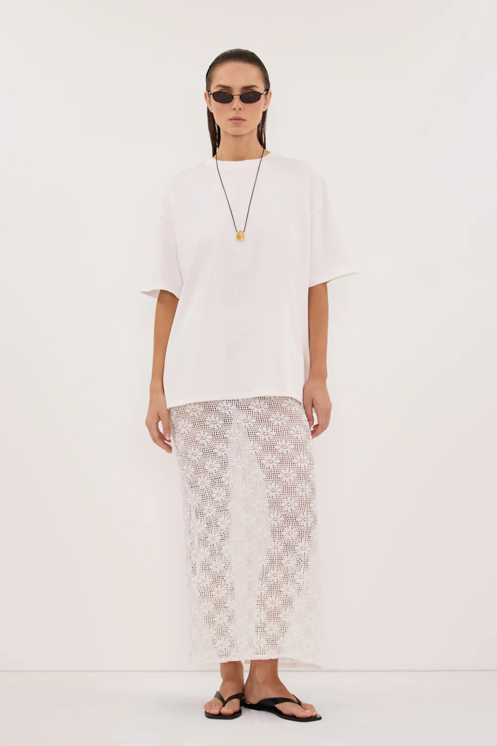 AGNES WHITE CROCHET COLUMN MIDI SKIRT | DISSH