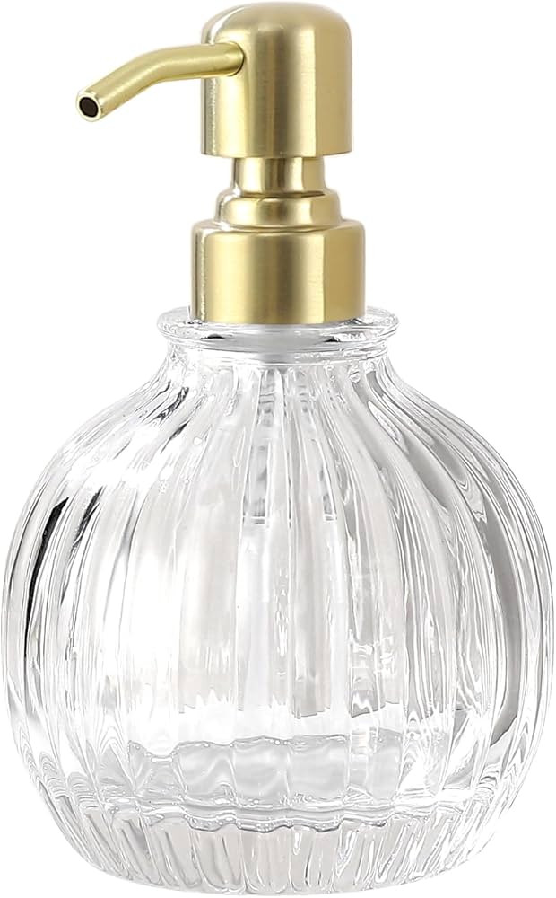Round Bathroom Soap Dispenser Gold Pump, Glass Bottle with Stainless Steel Pump Liquid Soap Dispe... | Amazon (US)