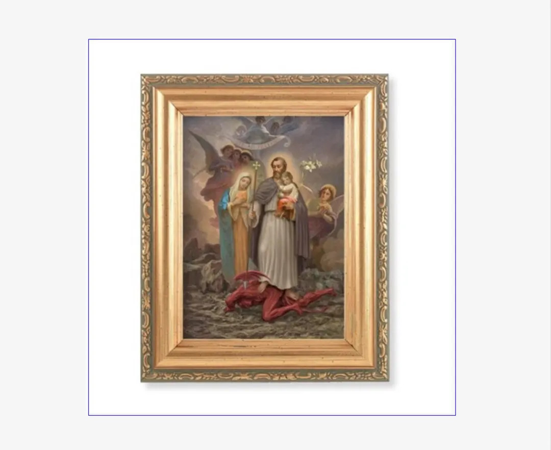 St Joseph Terror of Demons Italian Print Gold-Leaf Antique Framed Artwork Sacred Heart of Jesus I... | Etsy (US)
