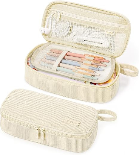 SUNEE Cute Pencil Case, Soft Corduroy Large Capacity Pencil Pouch, Aesthetic Zipper Pencil Bag, B... | Amazon (US)