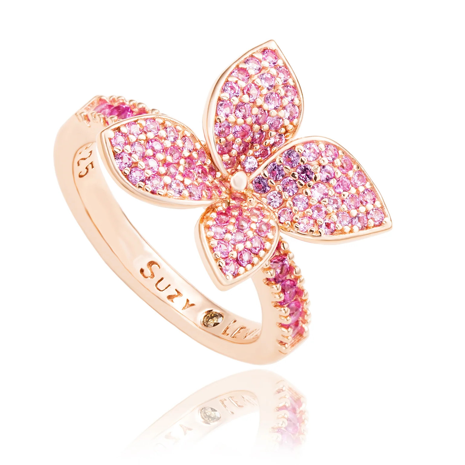 Suzy Levian Rose Sterling Silver Pink Sapphire Flower Ring | SUZY LEVIAN