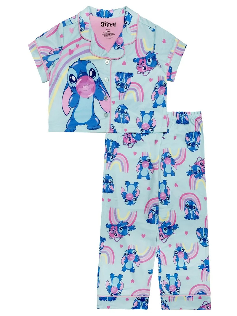 Lilo & Stitch Girls 2- Piece Jersey Short Sleeve Top and Pant Coat Pajama Set, Sizes 4-12 | Walmart (US)