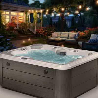 Excellence 3-4 Person 41-Jet Lounger Hot Tub Spa with Bluetooth Stereo, 3 Pumps, LED Lighting, Insulated Cover Included | Wayfair North America