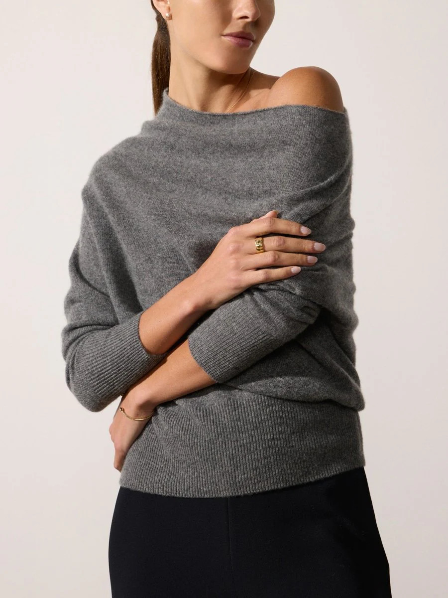 Women's Lori Off Shoulder Cashmere Sweater in Flint Mélange | Brochu Walker | Brochu Walker