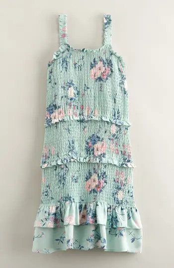 Nordstrom Kids' Smocked Ruffle Dress in Green Cameo Bouquet at Nordstrom Rack, Size M (8-10) | Nordstrom Rack