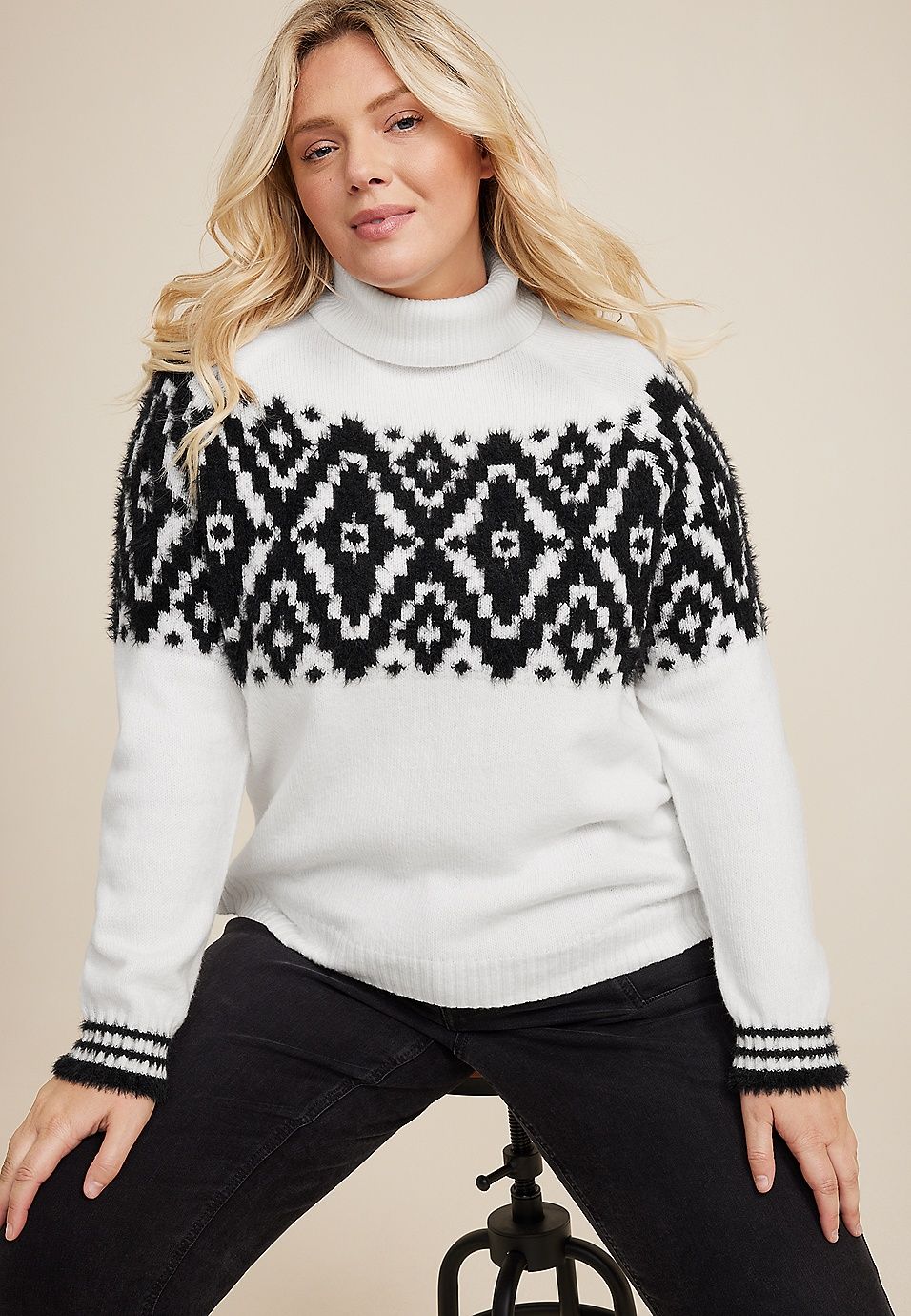 Plus Size Geo Fair Isle Turtleneck Sweater | Maurices