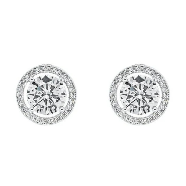 Cate & Chloe Ariel 18k White Gold Halo CZ Stud Earrings, Silver Simulated Diamond Earrings, Round... | Walmart (US)