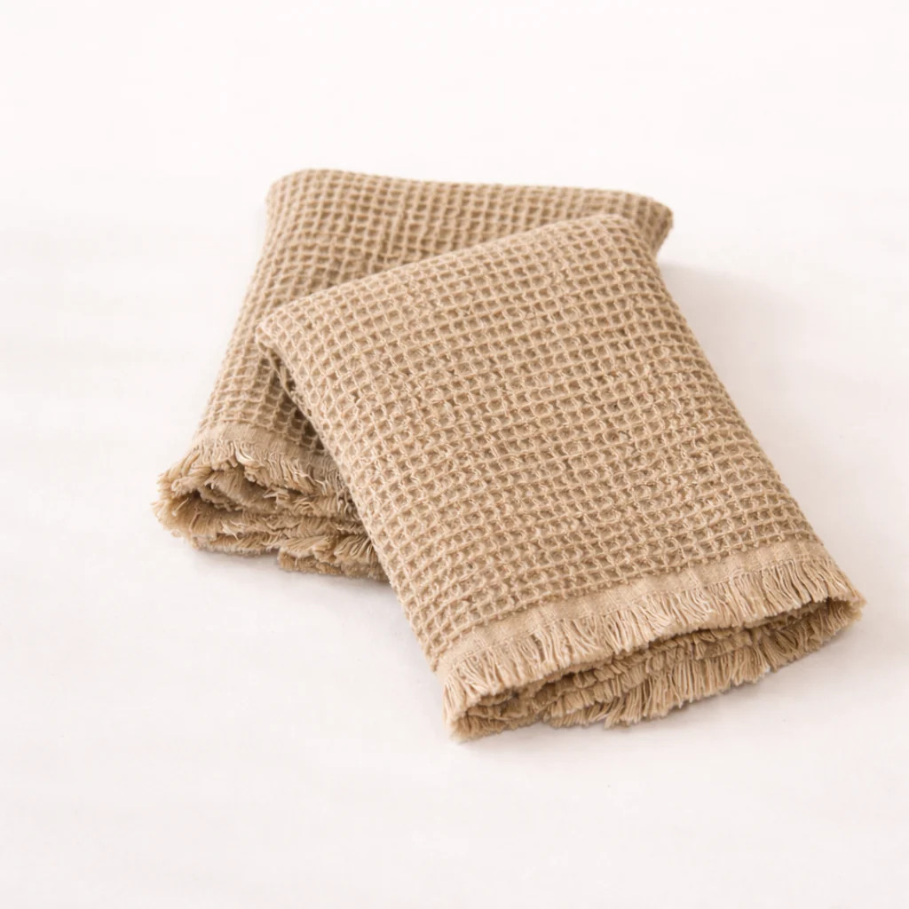 Beige Waffle Fringe Dish Towel | By Luxe B Co. | luxe bCO