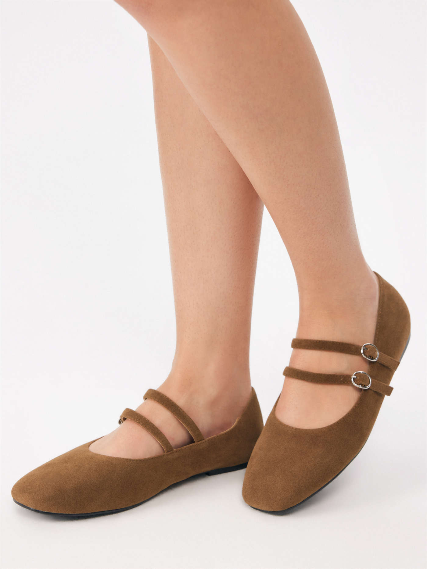 FAUX SUEDE SQUARE TOE BUCKLE MARY JANE FLATS For Daily Casual | Cider