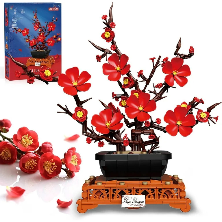 BrixVibe Red Plum Blossom Tree Flower Bouquet Building Set Bonsai Tree Compatible with Lego for A... | Walmart (US)