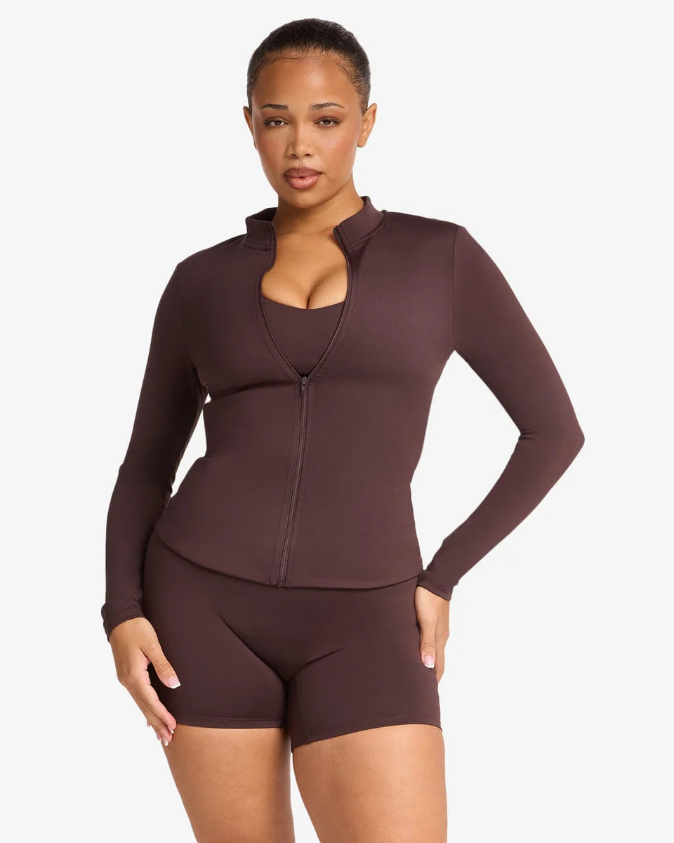 Serenity Longline Zip Up Jacket | Espresso | Crop Shop Boutique AU