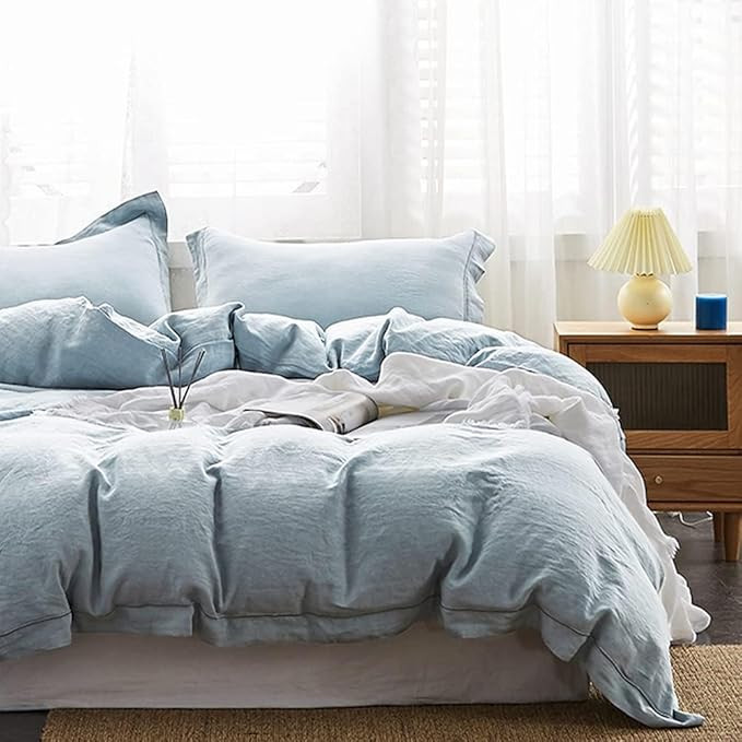 Amazon.com: Simple&Opulence 100% Linen Duvet Cover Set with Crossed Embroidery Washed - 3 Pieces ... | Amazon (US)