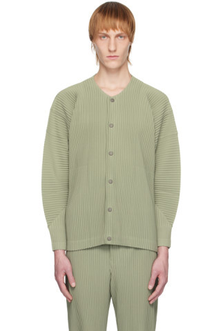 Homme Plissé Issey Miyake - Green Pleated Cardigan | SSENSE
