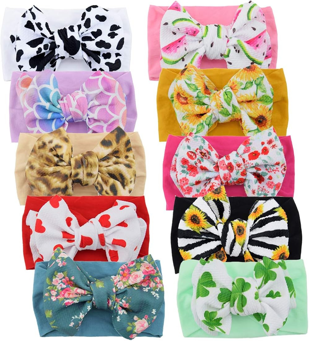 Big Hair Bow Baby Headbands Knot Headwrap bow wide headband Elastic Head Wraps for Newborn Infant... | Amazon (US)