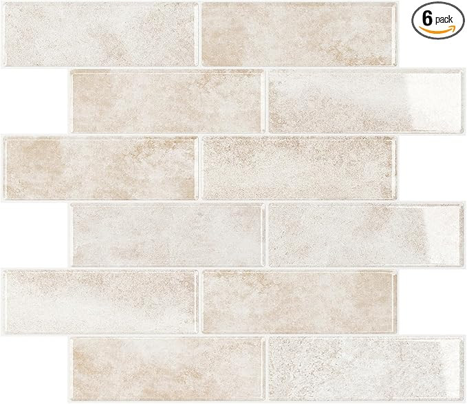 VEELIKE Subway Backsplash Tile Peel and Stick Wall Tiles for Bathroom Waterproof 6 Sheets Beige S... | Amazon (US)
