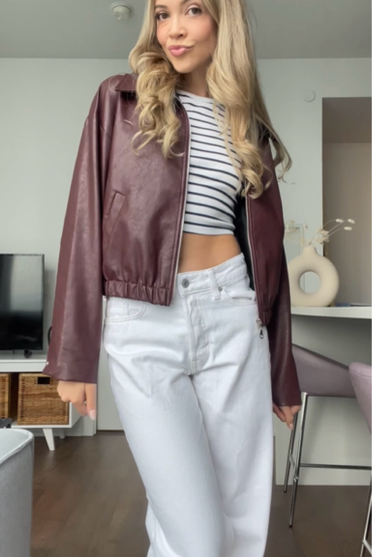 burgundy leather bomber jacket outfit 

#LTKcanada #LTKsale #LTKautumn