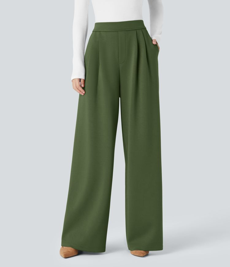 Women’s High Waisted Side Pocket Wide Leg Work Pants - Halara | HALARA