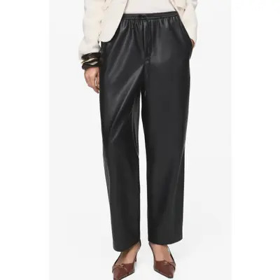 MANGO Faux Leather Drawstring Pants in Black at Nordstrom, Size Xx-Large | Nordstrom