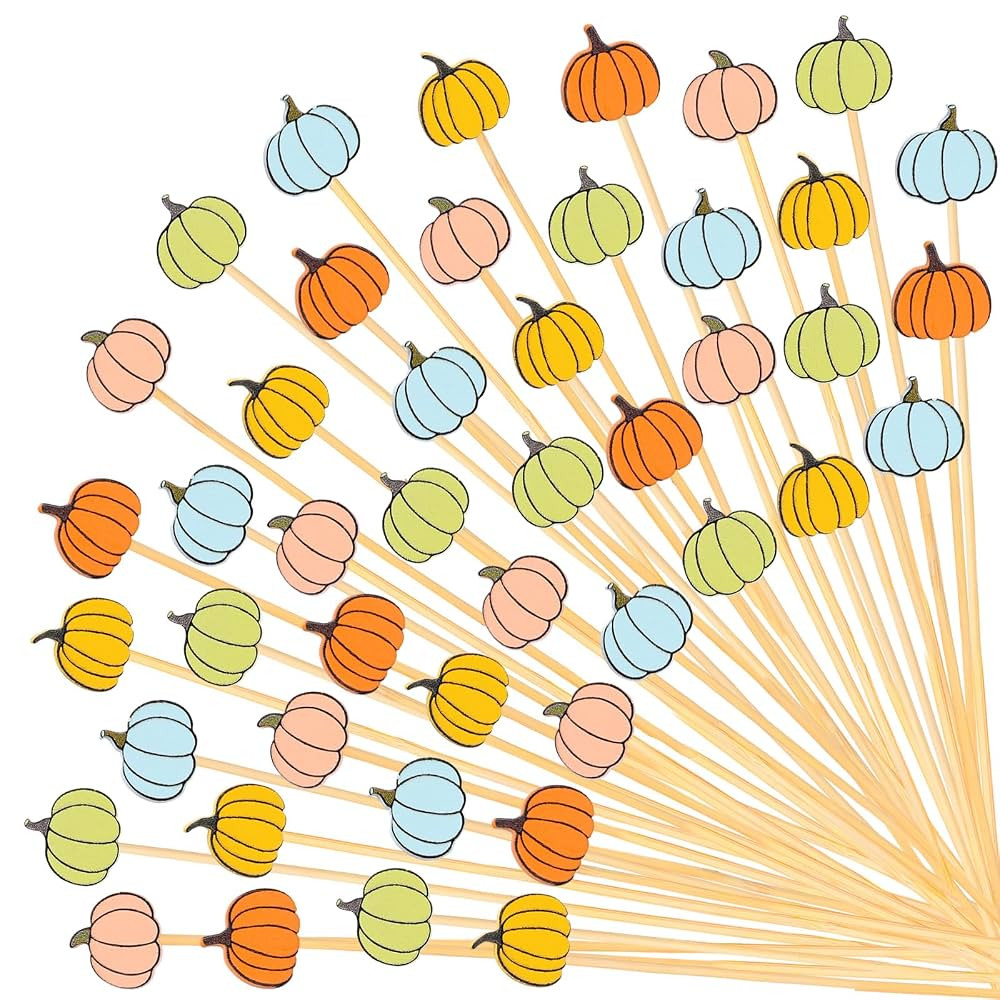 Whaline 120Pcs Fall Cocktail Picks Pastel Pumpkin Handmade Toothpicks Autumn Decorative Garnish S... | Amazon (US)