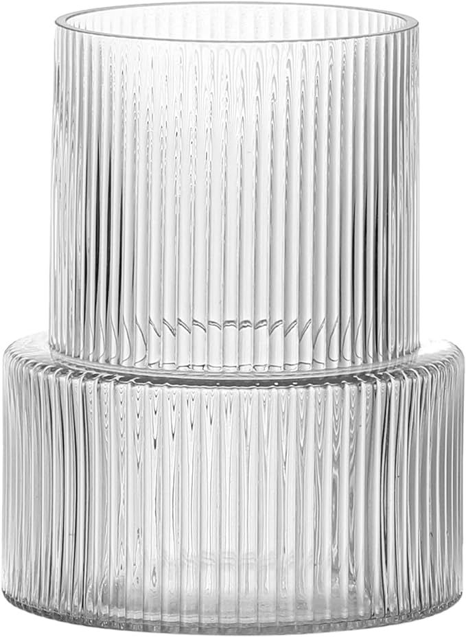ZWCIBN Clear Glass Vase, Flowers Vase for Centerpieces, 7.5 Inches Ribbed Large Vase for Flowers,... | Amazon (US)