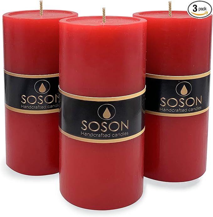 Simply Soson Premium 3x6 Inch Red Pillar Candles Set of 3 - Unscented Candles - Large Candle for ... | Amazon (US)