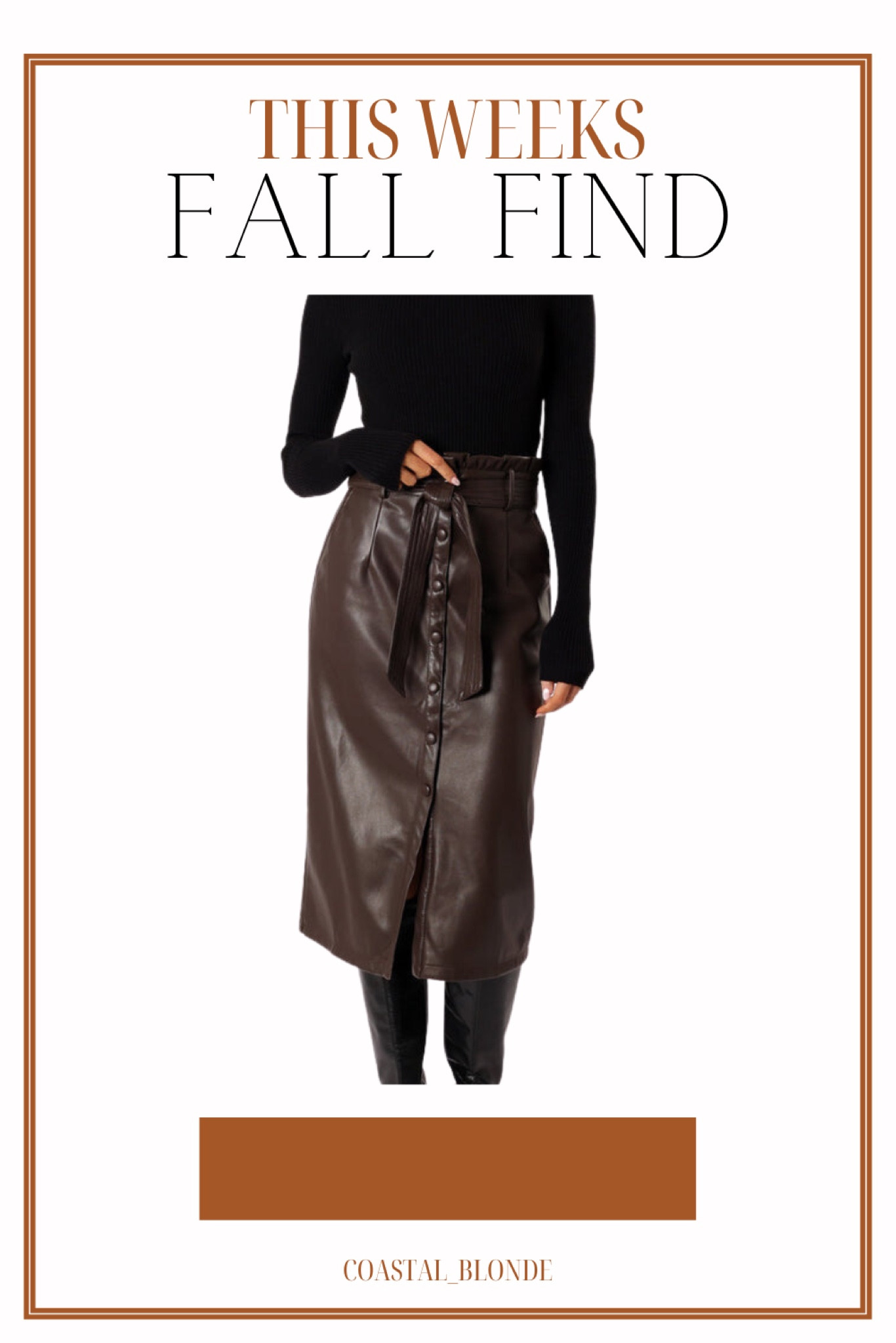 Fall fashion outfit
Brown midis leather skirt 
Belted 

#LTKSeasonal #LTKworkwear #LTKfindsunder100