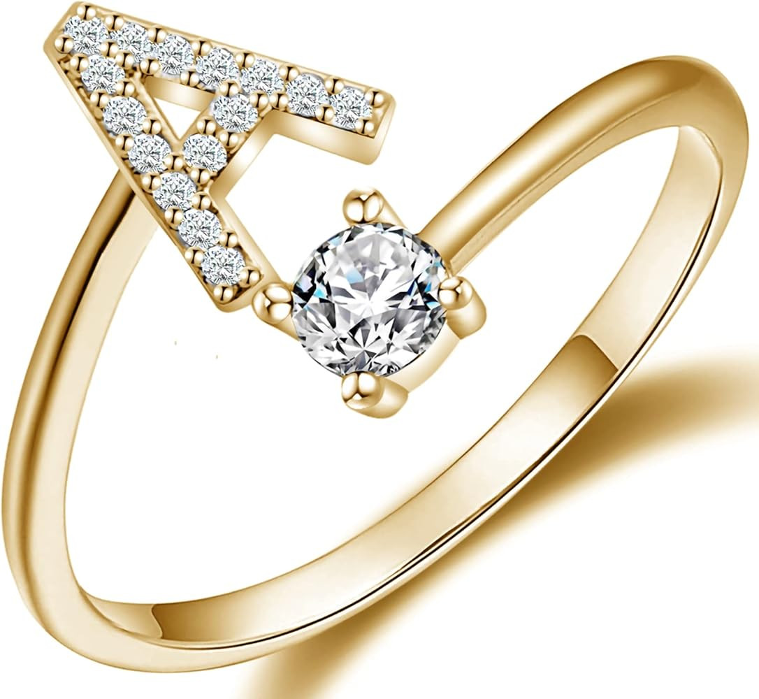 Haoze Initial Letter Ring for Women Girls Gold Stackable Alphabet Rings with Initial Adjustable C... | Amazon (US)