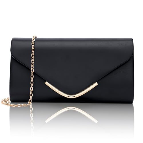 Larcenciel Black Clutch Purse for Women, Trendy Vegan Leather Envelope Evening Bags with Chain, Fashion Party Bags Formal Bride Dress Purse Ladies Crossbody Shoulder Handbag for Wedding Cocktail Prom | Amazon (US)