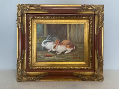 Rabbits Eating Carrot Oil On Canvas Ornate  Frame by Andre Luce 15” X 17”  | eBay | eBay US
