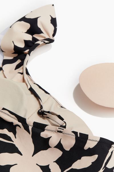Padded-cup One-shoulder Swimsuit - Black/beige patterned - Ladies | H&M US | H&M (US + CA)