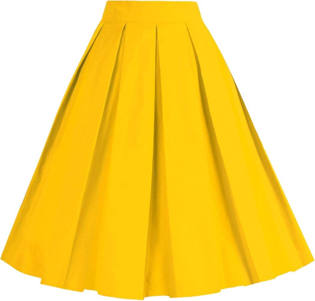 Dressever Women's Vintage A-line Printed Pleated Flared Midi Skirts | Amazon (US)