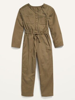 Long-Sleeve Twill Utility-Pocket Jumpsuit for Girls | Old Navy (US)