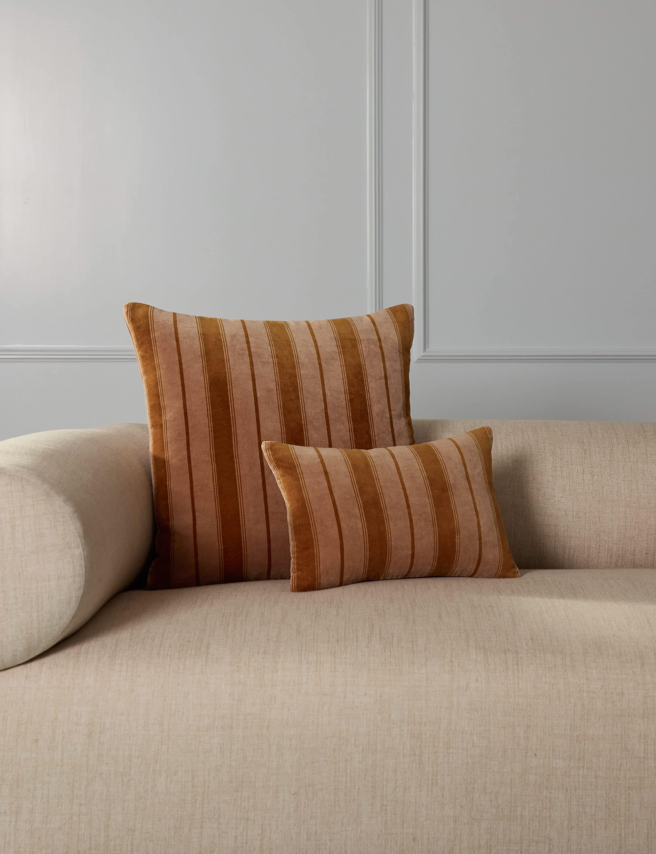 Panetta velvet pillow in marigold and blush