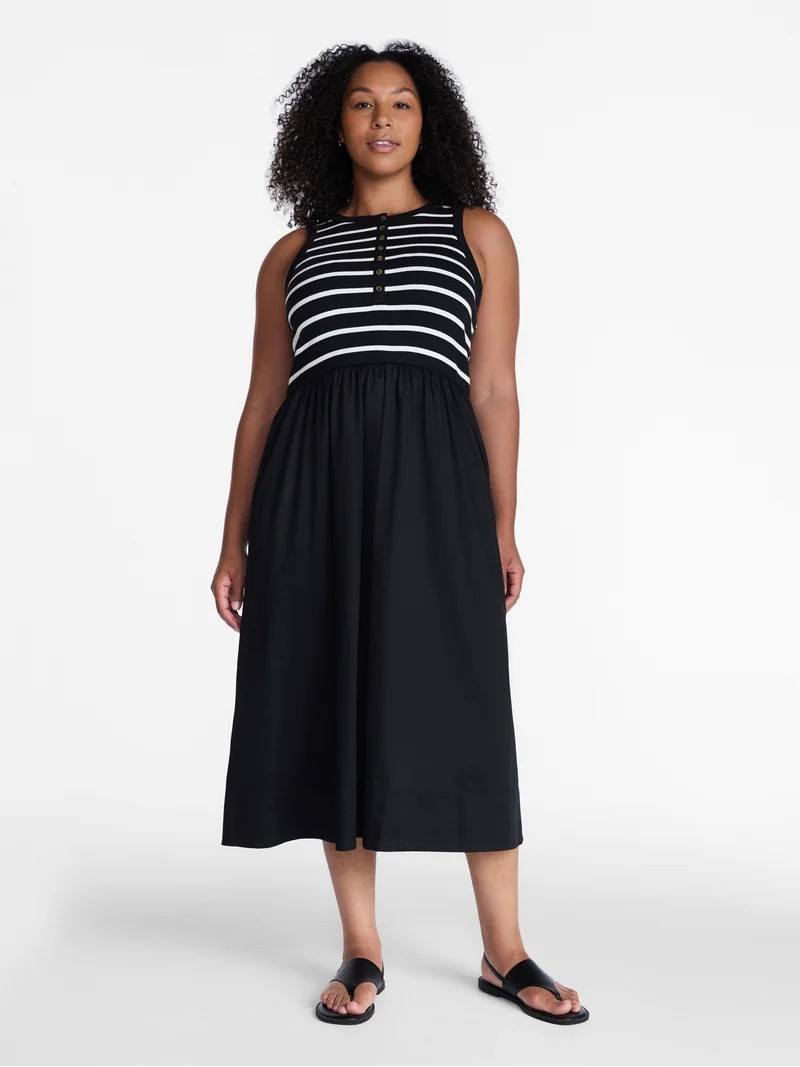 Time and Tru Women's Sleeveless Henley Midi Dress, Sizes XS-XXXL | Walmart (US)