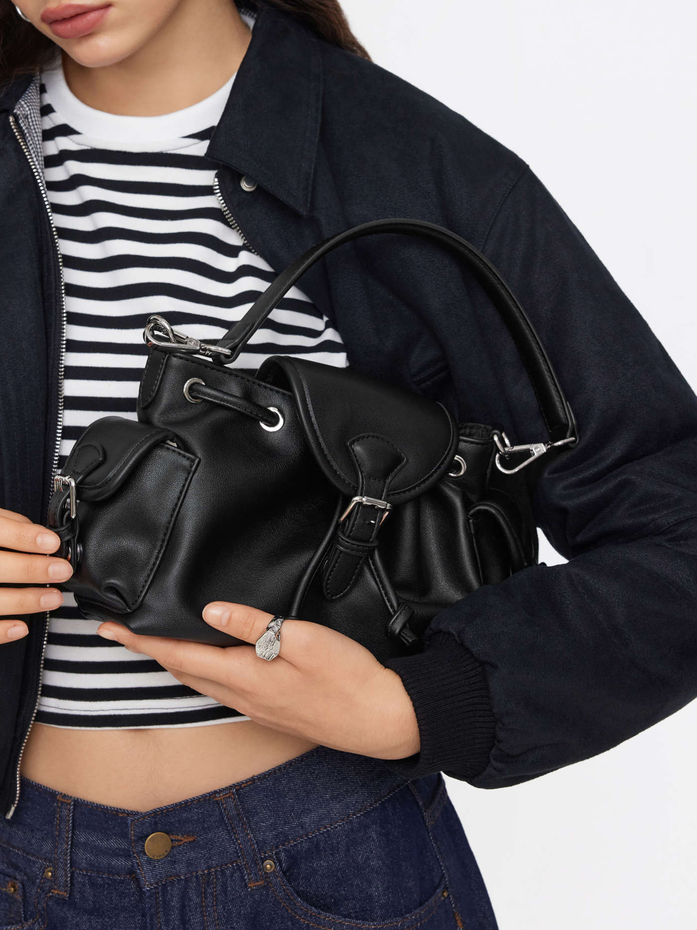 Faux Leather DOUBLE POCKET BUCKLE SHOULDER BAG & CROSSBODY BAG For Daily Casual Date Music Festiv... | Cider
