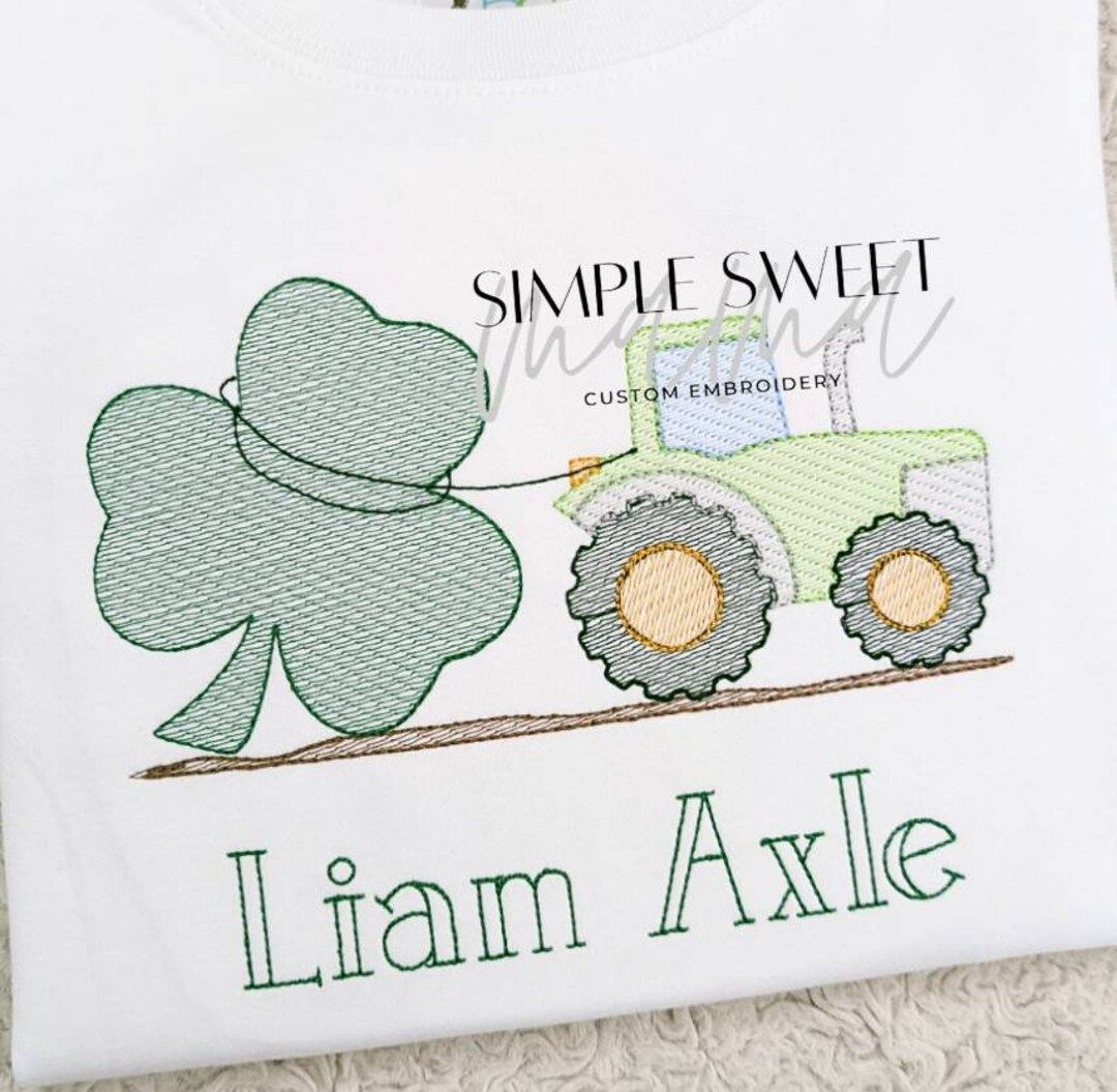 St Patrick's Tractor Pulling Clover Monogrammed Embroidery T-shirt/bubble/romper - Etsy | Etsy (US)