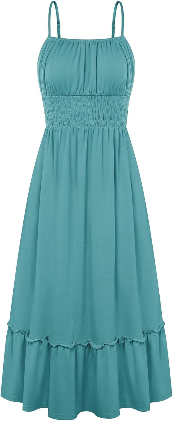 GRACE KARIN 2026 Summer Maxi Dresses for Women, Smocked Spaghetti Strap Long Dress, Flowy Boho Be... | Amazon (US)