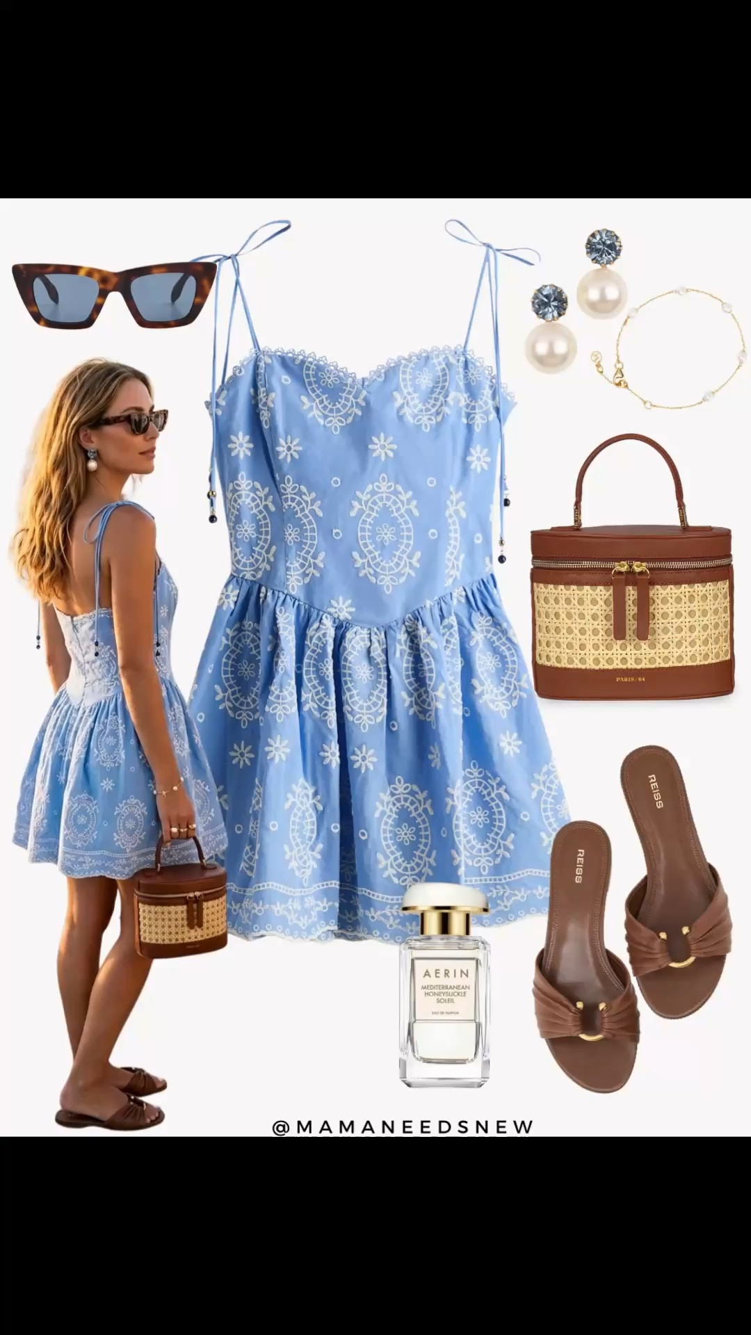 A summer / vacation outfit with embroidered dress, top handle bag, slide sandals 🩵🤎

#LTKSeasonal #LTKootd #LTKSaleAlert