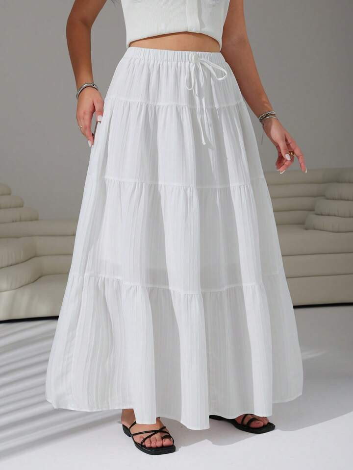 Solflare Stagecoach Edit Plus Size Casual Long White Skirt, Spring & Autumn | SHEIN