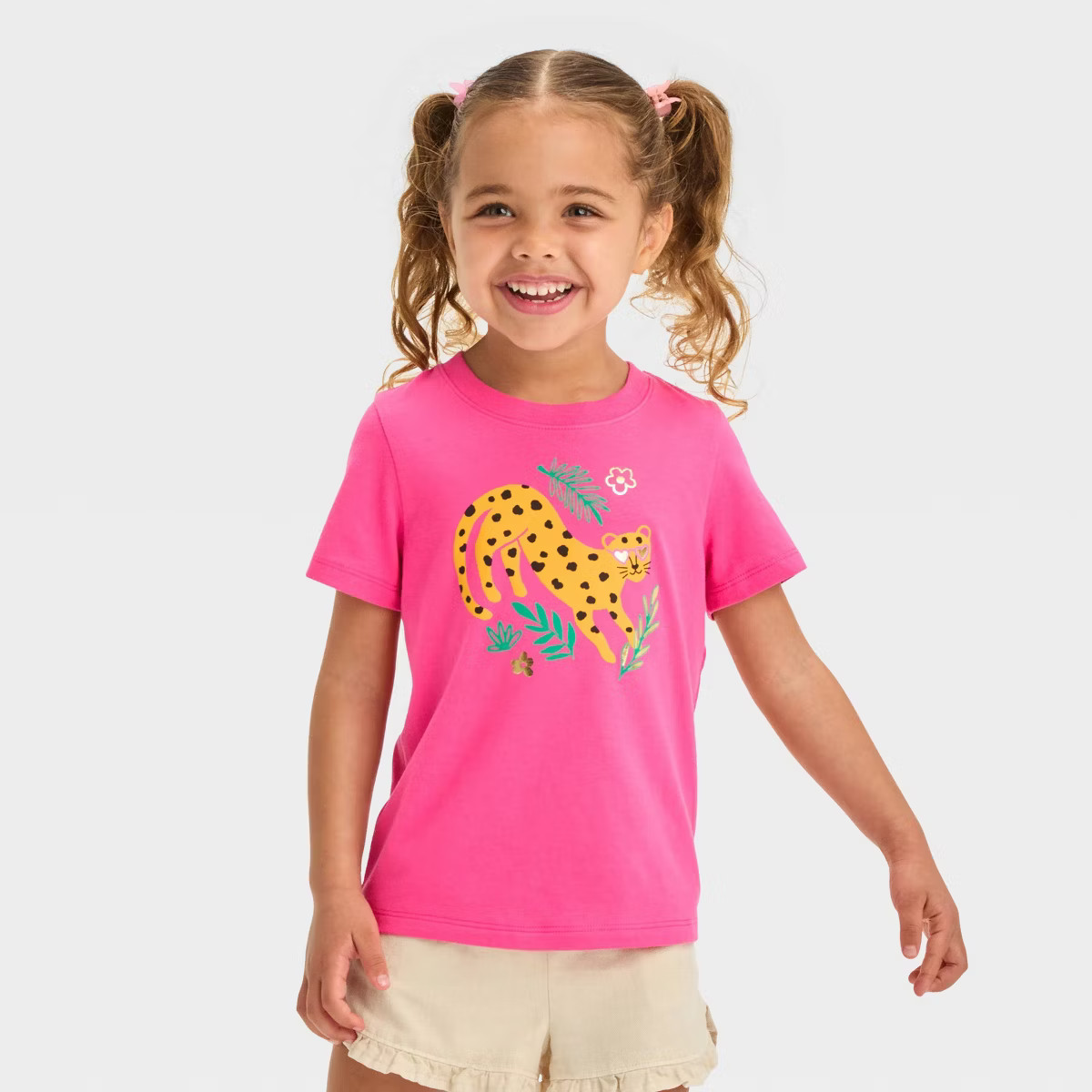 Toddler Girls' Cheetah Short Sleeve T-Shirt - Cat & Jack™ Dark Pink | Target