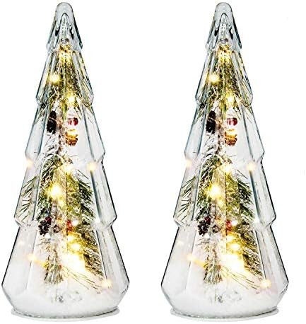 Costyleen 2PCS Christmas Ornaments Set, 15in Tower Shaped Glass Xmas Tree Artificial Snow Decoration | Amazon (US)