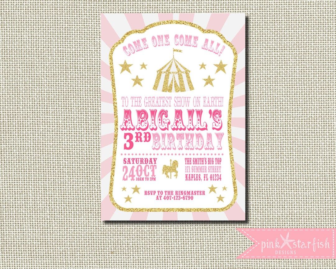 Circus Invitation Carnival Birthday Party Big Top Pink and - Etsy | Etsy (US)