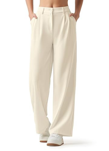 Willit Women's Work Pants Wide Leg Dress Pants High Waisted Casual Slacks Business Office Pants with Pockets 28" Off White 3XL | Amazon (US)
