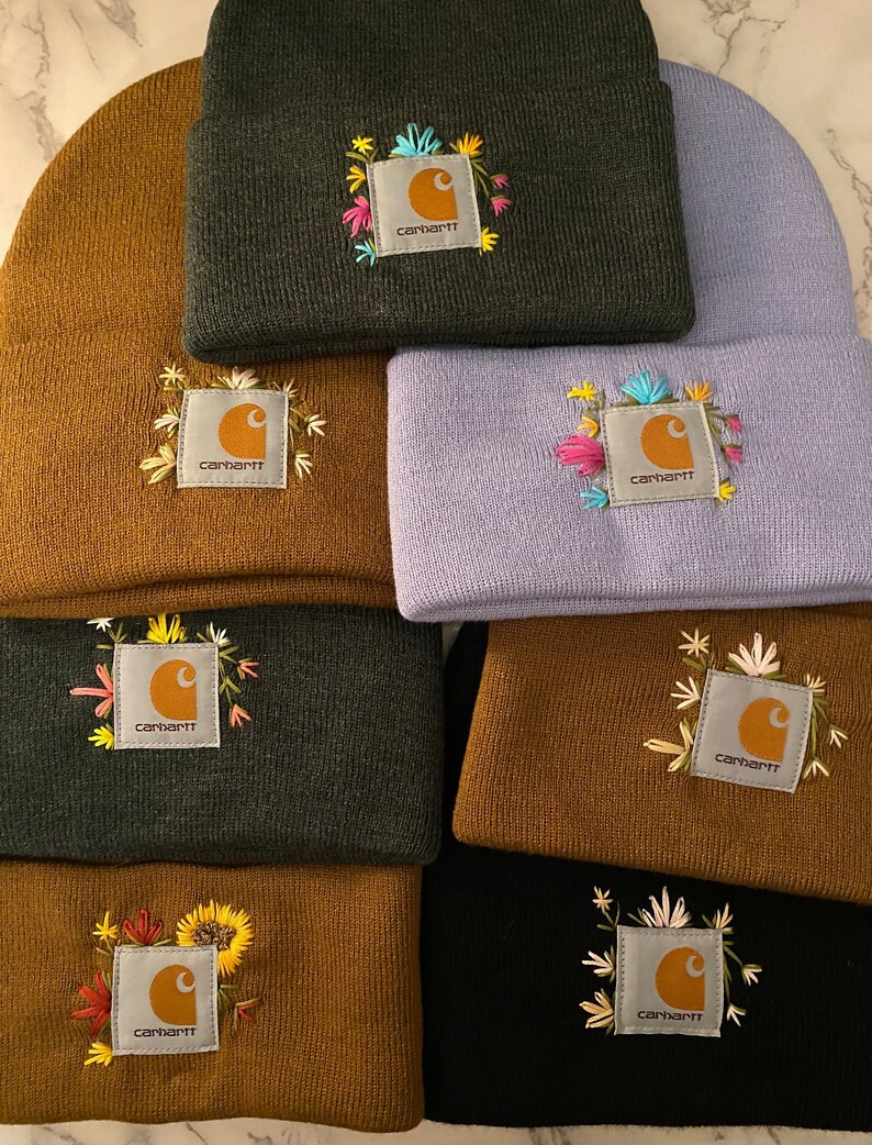 CHILD/INFANT Floral Carhartt Beanie | Hand Embroidered, Custom Adult Beanie, Carhartt, Floral Des... | Etsy (US)