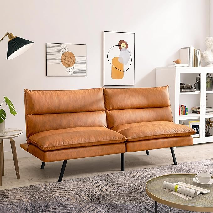 Erdoru Futon Sofa Bed, 71" L Futon Couch Sofa with 3" Memory Foam, Faux Leather Spiltback Modern ... | Amazon (US)