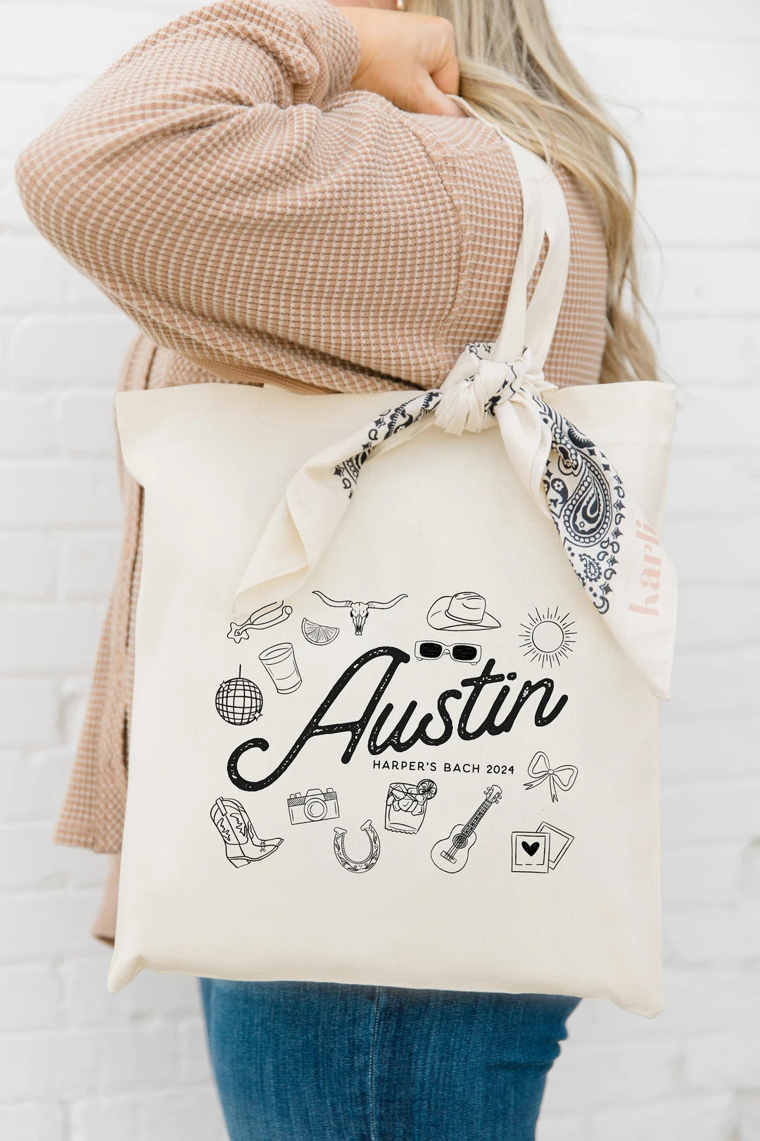 Austin Hand Drawn Trendy Bachelorette Tote - Club Bachelorette - Aesthetic Bach Tote - Bubbly Bac... | Etsy (US)