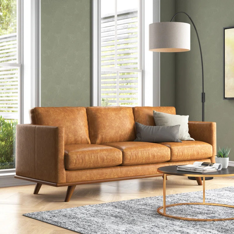 85" Full-Grain Genuine Italian Leather Square Arm Sofa | Wayfair North America