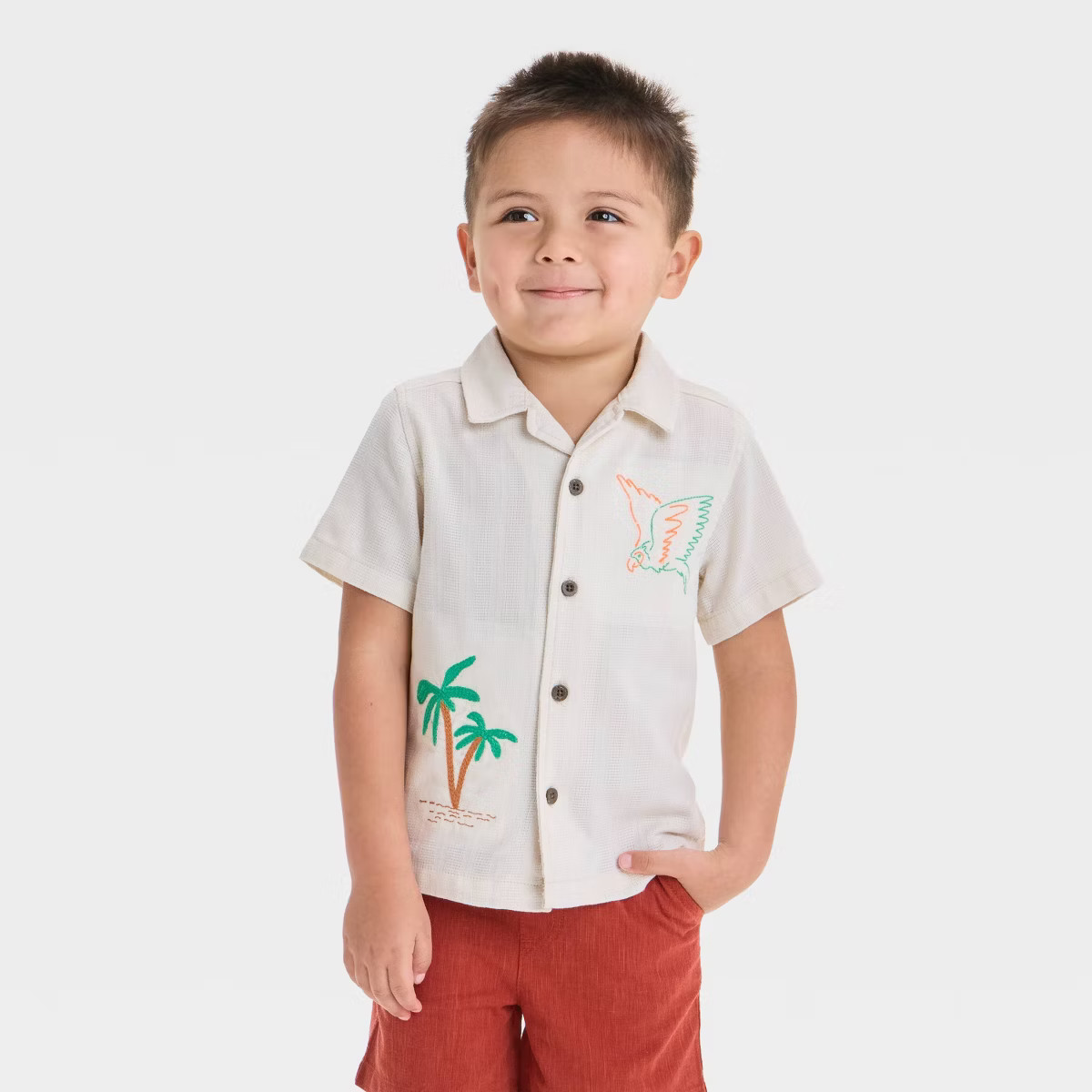 Toddler Boys' Embroidered Tropical T-Shirt - Cat & Jack™ Cream | Target